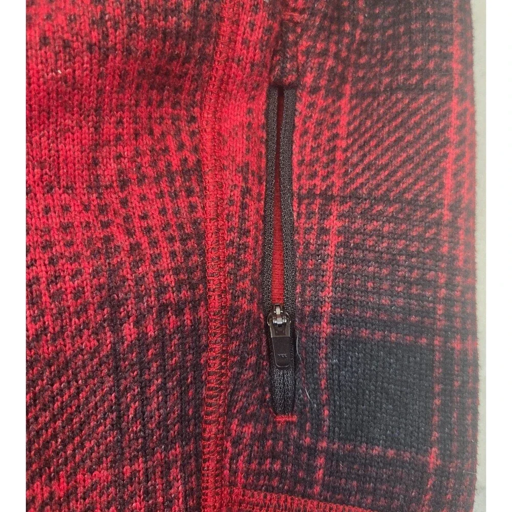 The North Face Plaid Quarter Zip Fleece Pullover Jacket Red Black Mens Small